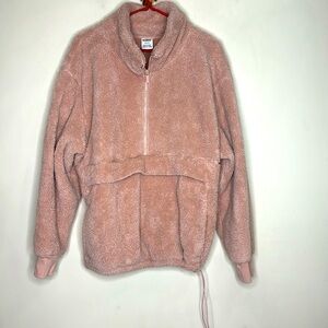Victoria’s Secret PINK | Light Pink Fluffy Pocket Sweater Half Zip Sweatshirt L